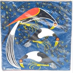 Three Birds by Z. CHIMWANDA African Tingtinga painting on Masonite board